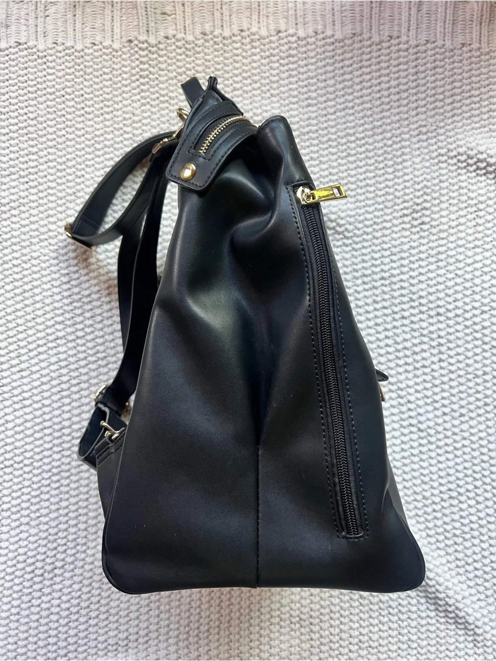 Mia + Sophia Black Faux Leather Diaper Bag Classic Minimalist Cute Baby Chic Bag